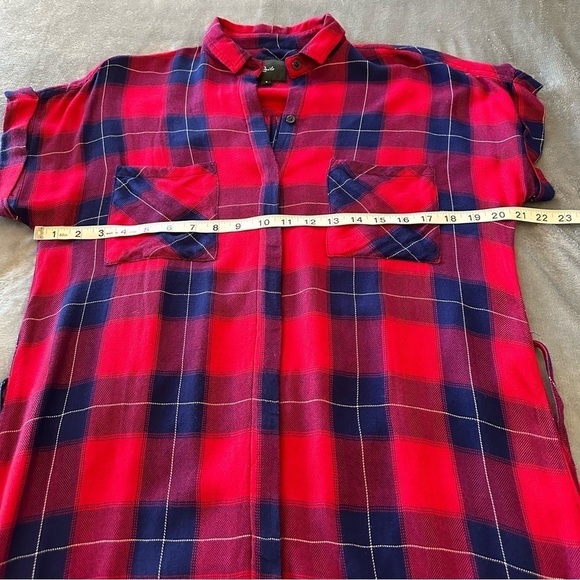Rails Haley Flannel Plaid in Ruby and Navy Check Button Up Shirt Dress - Picture 14 of 14